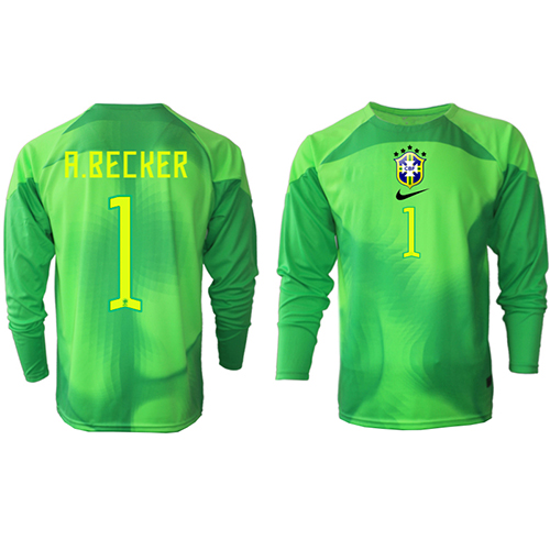 Billige Brasilien Alisson Becker #1 Målmand Udebane Fodboldtrøjer VM 2022 Langærmet